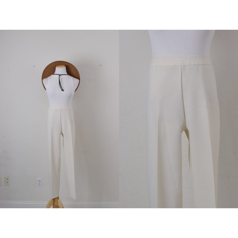 Vintage 90s Beige Polyester Bendover Trousers size‎ 12 | 29-32 waist